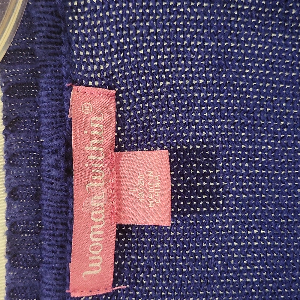 Pre-owned Blue Woman Within Long Sleeve V-Neck Sweater - Picture 3 of 11
